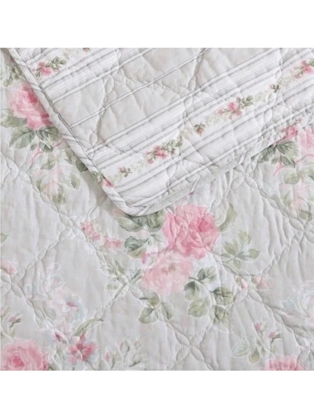 Laura Ashley Full/Queen Melany Pink Floral Reversible QUILT 3pc Set 100%Cotton